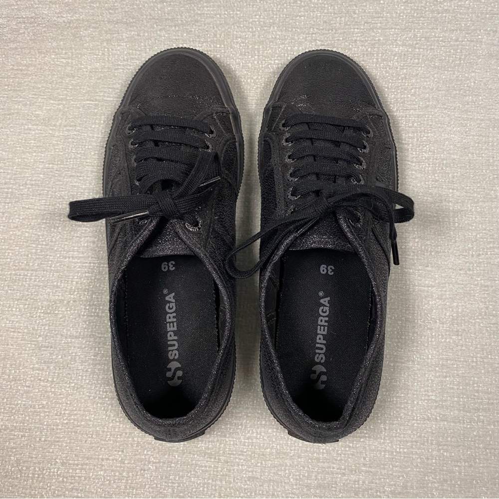 Superga Women’s Black Glitter Sneakers Black Sole NWOT - Picture 6 of 9